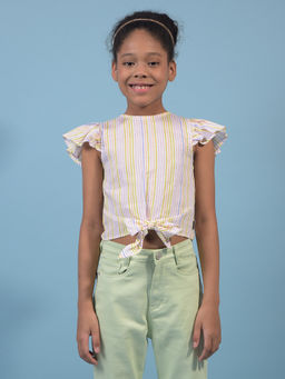 CRIMSOUNE CLUB - Girls Multi-Color Vertical Stripes Linen Top