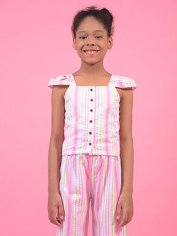 CRIMSOUNE CLUB - Girls Multi-Color Vertical Stripes Square Neck Top