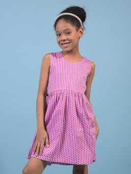 CRIMSOUNE CLUB - Girls Pink Printed Sleeveless A-Line Dress