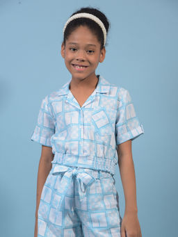 CRIMSOUNE CLUB - Girls Blue Resort Collar Cotton Top