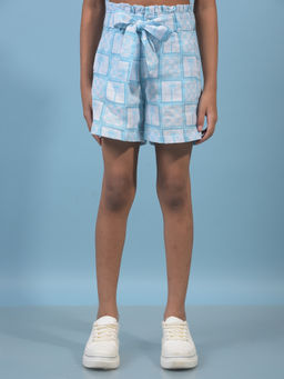 CRIMSOUNE CLUB - Girls Blue Printed Cotton Shorts with Belt (Set of 2)