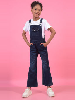CRIMSOUNE CLUB - Girls Blue Bootcut Denim Dungaree