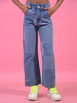 CRIMSOUNE CLUB - Girls Blue 100% Cotton Wide-Leg Jeans