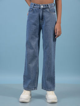 CRIMSOUNE CLUB - Girls Blue 100% Cotton Wide-Leg Jeans