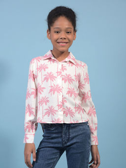 CRIMSOUNE CLUB - Girls White Floral Print Linen Shirt