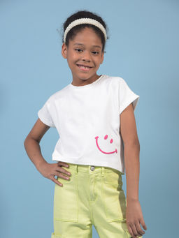 CRIMSOUNE CLUB - Girls White Typography T-Shirt