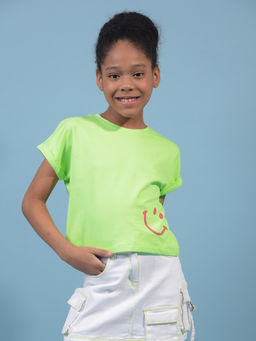 CRIMSOUNE CLUB - Girls Green Typography T-Shirt