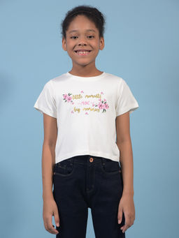 CRIMSOUNE CLUB - Girls White Typography T-Shirt