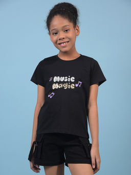 CRIMSOUNE CLUB - Girls Black Embellished T-Shirt