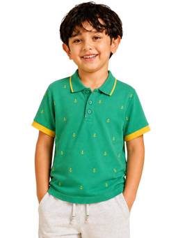 PILOLO - Green Printed Collar Neck Polo T-Shirt