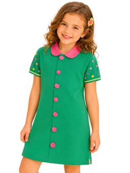 PILOLO - Green Self Design Collar Neck Dress