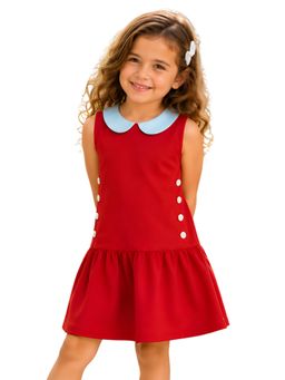 PILOLO - Red Solid/Plain Collar Neck Dress
