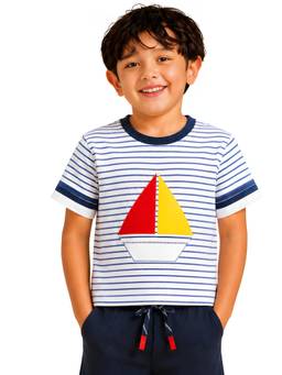 PILOLO - Blue Stripes Round Neck T-Shirt