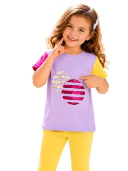 PILOLO - Lavender Embellished/Sequined Round Neck T-Shirt