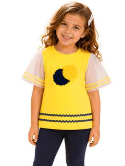 PILOLO - Yellow Self Design Crew Neck T-Shirt