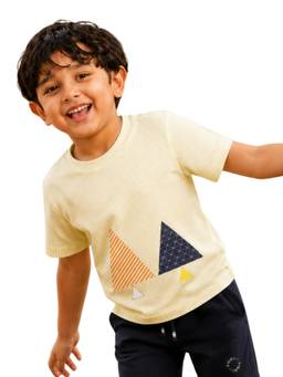 PILOLO - Yellow Printed Round Neck T-Shirt