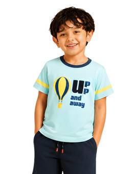 PILOLO - Blue Printed Round Neck T-Shirt