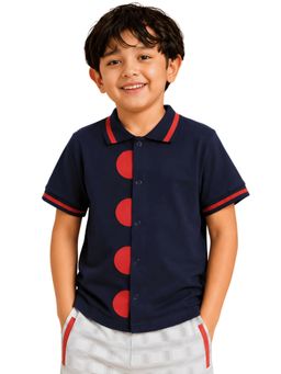 PILOLO - Navy Blue Solid/Plain Collar Neck Shirts