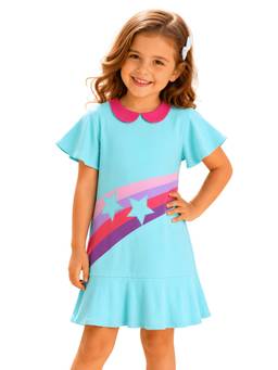 PILOLO - Blue Printed Collar Neck Dress