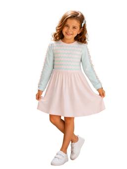 PILOLO - Pink Self Design Round Neck Dress
