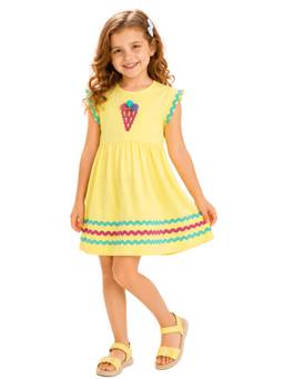 PILOLO - Yellow Self Design Round Neck Dress
