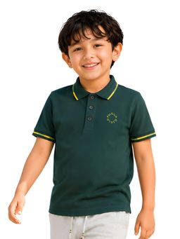 PILOLO - Green Solid/Plain Collar Neck Polo T-Shirt