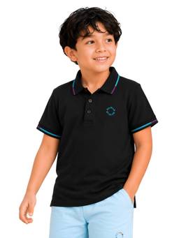 PILOLO - Black Solid/Plain Collar Neck Polo T-Shirt