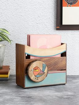 VarEesha - Chiraiya Hand Painted Gond Art Wooden Magazine Holder