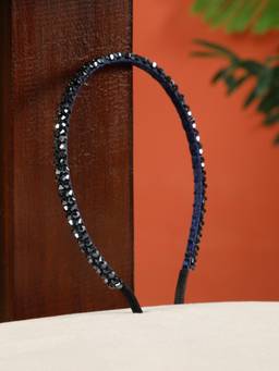 Creeva - Navy Blue Floral Shape Crystal Hair Band