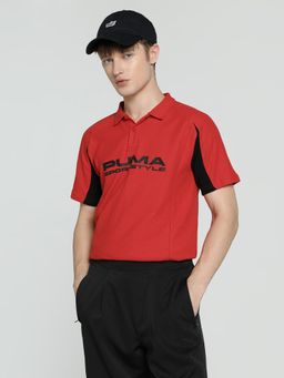 Puma - WARDROBE Essentials Mens Slim Fit Colorblock Polo T-shirt - Red