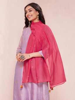 Fabindia - Pink Cotton Silk Embroidered Stole