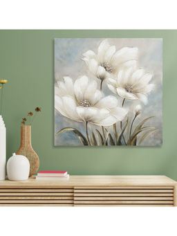 HomeTown - Ilona Flowers Canvas Acrylic Hand Painted Painting, White 80X80Cm
