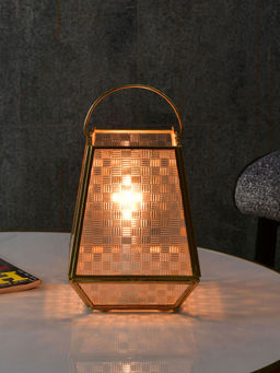 At Home by Nilkamal - Trapeze Metal & Glass Candle Holder (Gold)