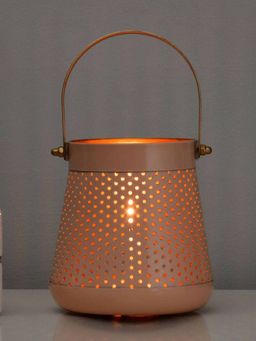 At Home by Nilkamal - Decorative Modern Trapeze Metal Lantern (Peach)