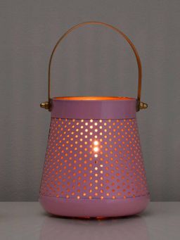 At Home by Nilkamal - Decorative Modern Trapeze Metal Lantern (Pink)