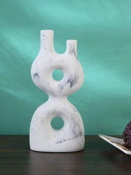 At Home by Nilkamal - Donut Shaped Abstract Marble Finish Polyresin Table Decor Showpiece (White)