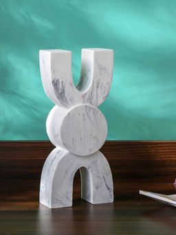 At Home by Nilkamal - Abstract Marble Finish Polyresin Table Decor Showpiece (White)
