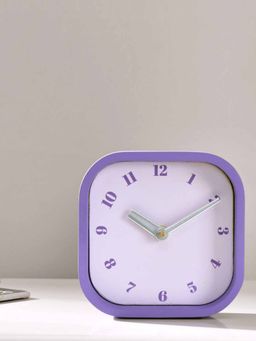 At Home by Nilkamal - Square Shape MDF Wooden Table Clock (Purple)