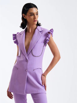 Prot Official - Women Linen Solid Lavender Blazer