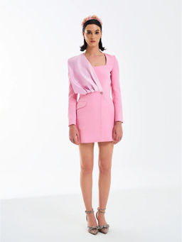 Prot Official - Women Linen Solid Pink Dress