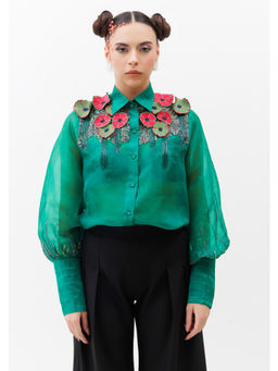 THE SILK LOVE - Women Organza Sequined Black Shirt