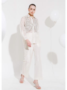 THE SILK LOVE - Women Organza Embroidered White Shirt