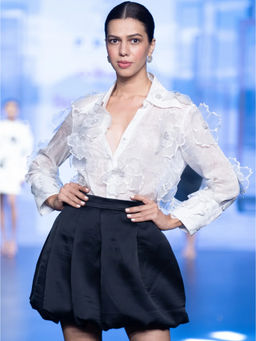 Prot Official - Women Chiffon Silk Embroidered White Shirt