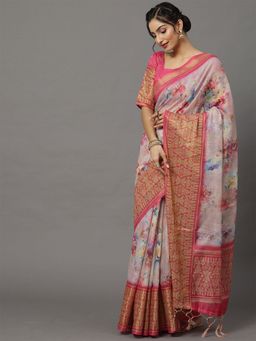 Odette - Women's Soft Silk Mauve Printed Designer Saree with Unstitched Blouse