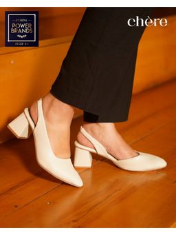 CHERE - Cream Pointed Toe Slingback Sandal Heels