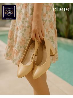 CHERE - Brown Pointed Toe Block Pumps Heels