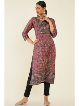 Soch - Women Rust Polyester Printed Kurta