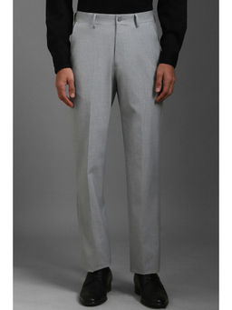 Louis Philippe - Men Grey Regular Fit Textured Flat Front Formal Trouser
