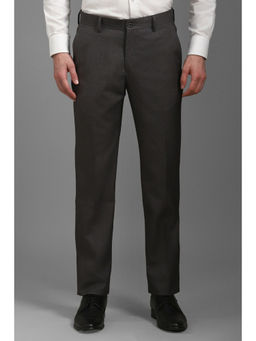Louis Philippe - Men Grey Slim Fit Textured Flat Front Formal Trouser