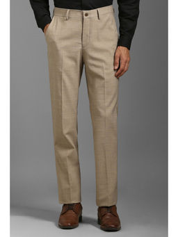 Louis Philippe - Men Beige Slim Fit Textured Flat Front Formal Trouser